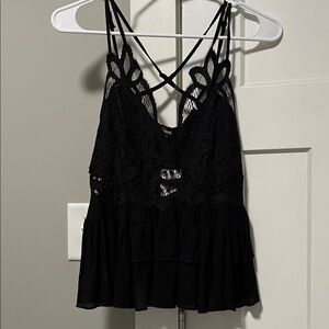 Trixxi Black Lace Ruffle Peplum Tank